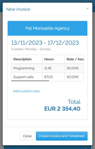 Create new invoice modal