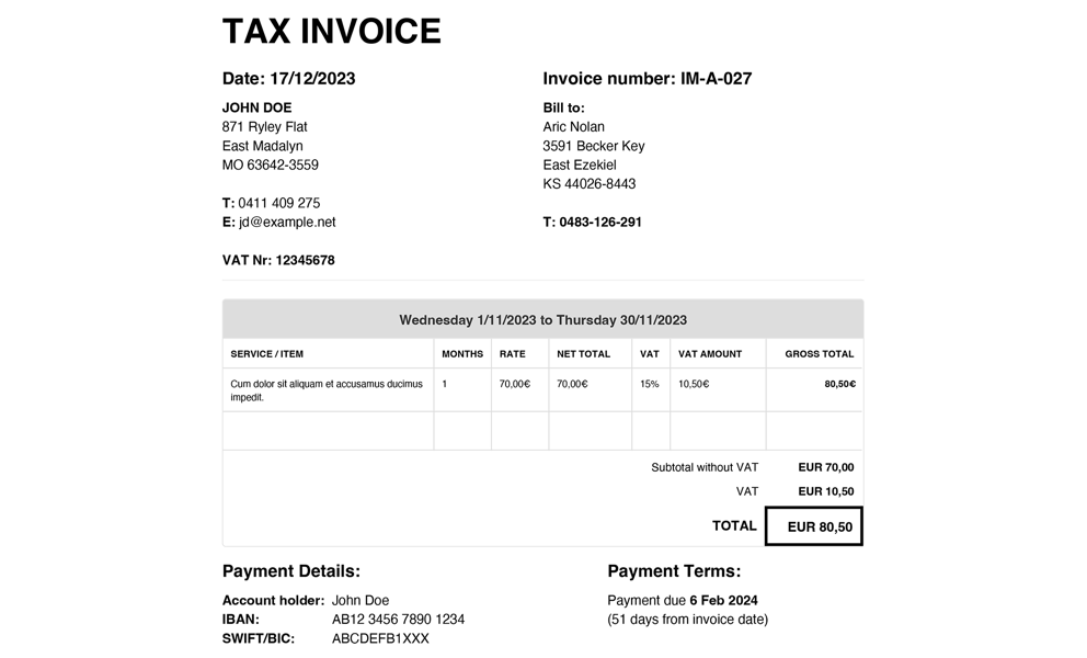 PDF invoice