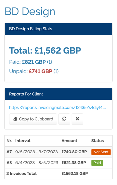 Client invoicing history